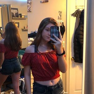 American eagle red whit stars crop top